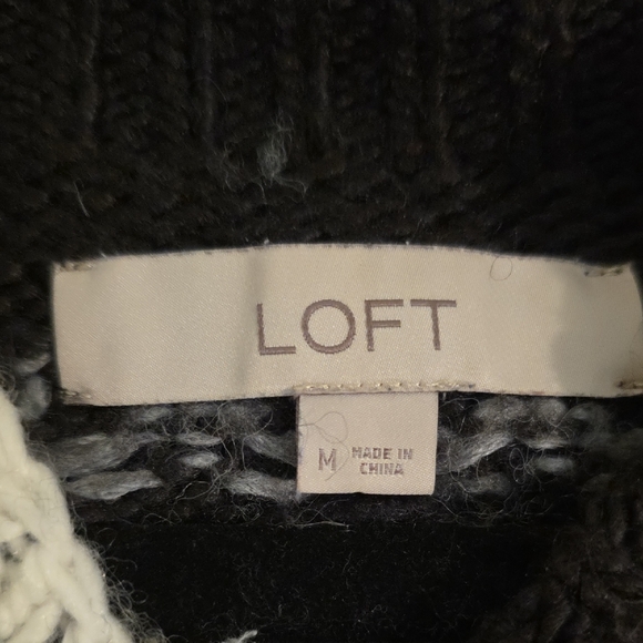 LOFT Black And Gray Fair Isle Women's Crewneck‎ Sweater - Medium - Picture 2 of 5